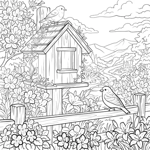 Birdhouse and Birds in the Countryside