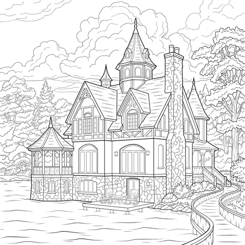 Beautiful Red - Roofed House by the Lake