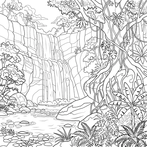 Beautiful Jungle Waterfall Scene