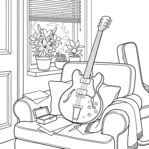 Indoor Guitar Still - life Scene