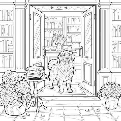 Golden Retriever in Front of a Cozy Study