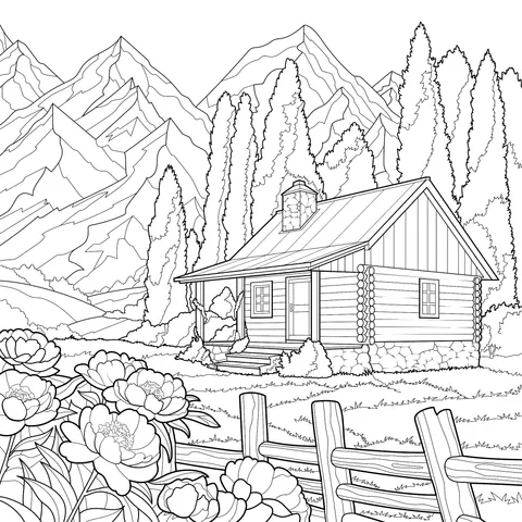 Beautiful Mountain Cabin Scene