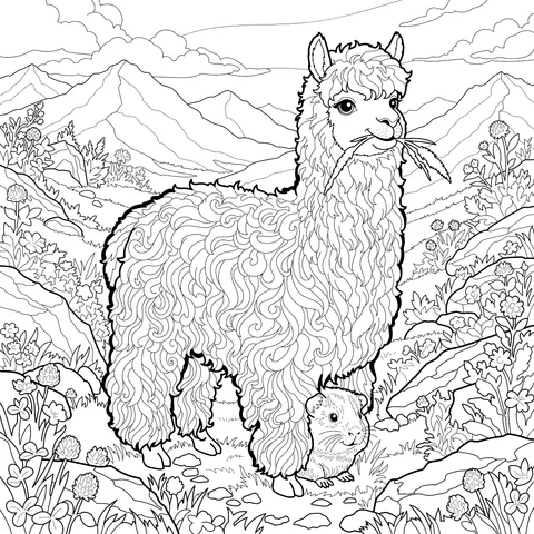 Alpaca and Guinea Pig in a Pastoral Landscape