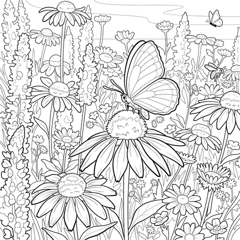 Butterfly Dancing in Flower Bed