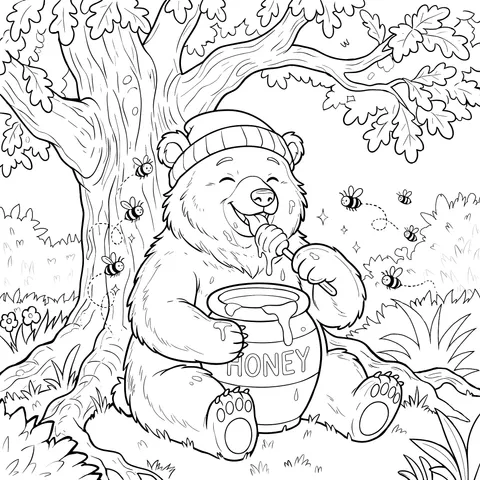 Bear Enjoying Honey Under the Tree