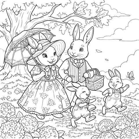 Rabbit Family's Outdoor Stroll