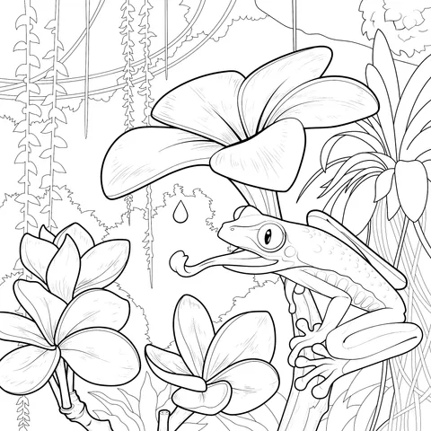 Frog and Blooming Flowers