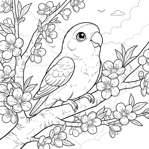 Parrot and Blossoming Flowers