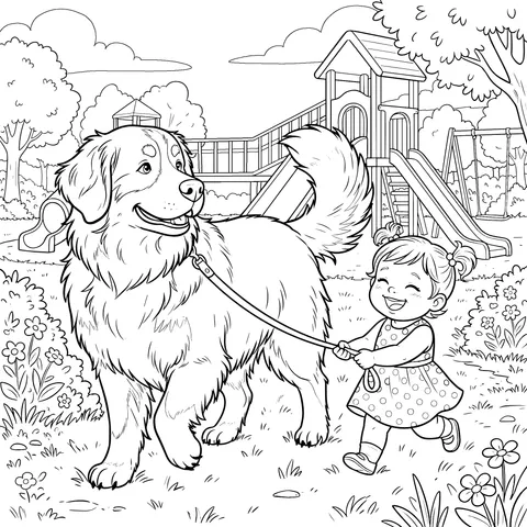 Little Girl and Big Dog in the Park