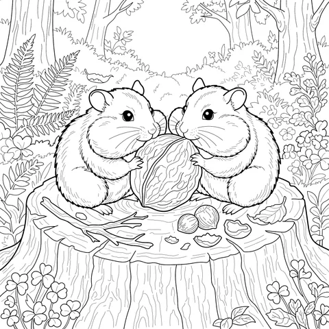 Squirrels Sharing a Walnut