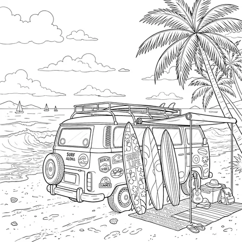 Surfing Camper Van on the Beach
