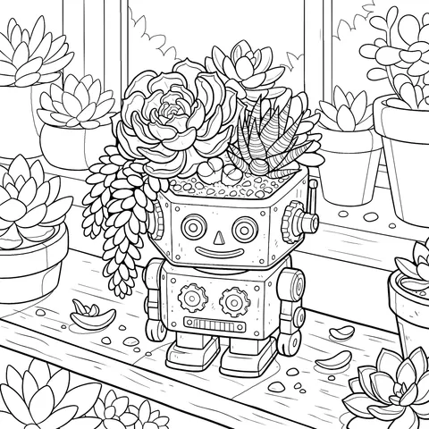 Robot and Succulent Plants
