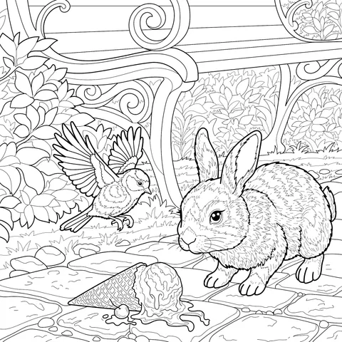 Rabbit and Bird in the Park