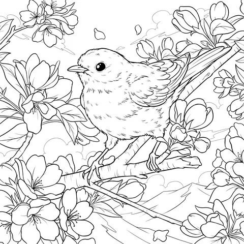 Bluebird Perched on a Flower - laden Branch