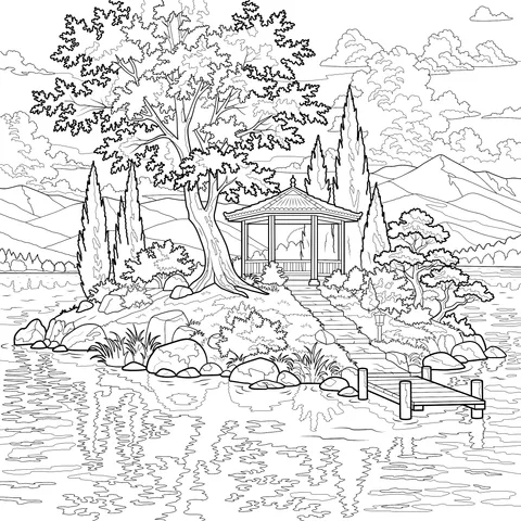 Autumn Scenery of the Mid - lake Island