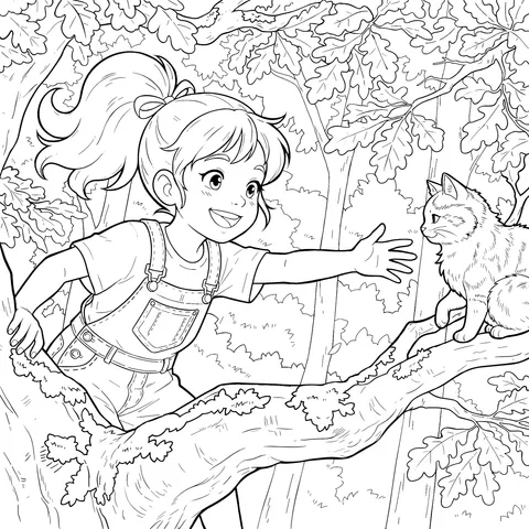 A Girl's Forest Adventure with a Cat