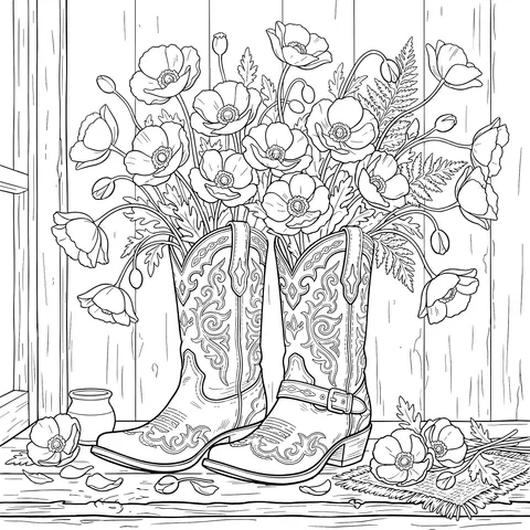 Colorful Flowers in Boot Vases