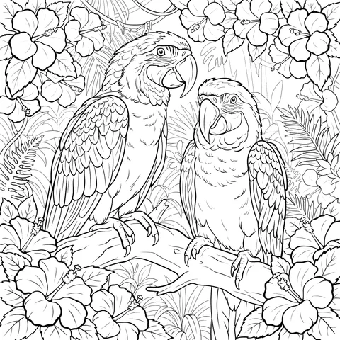 Two Parrots Perched on a Branch