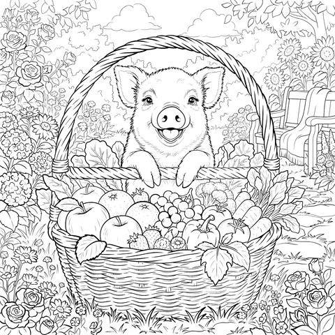 Pig and Bountiful Fruit Basket