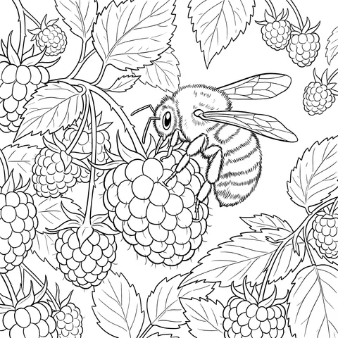 Bee and Raspberries
