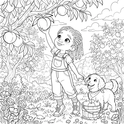 Girl Picking Peaches in Orchard