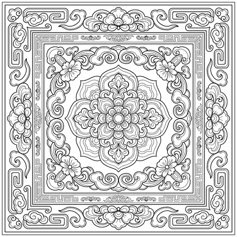 Traditional Chinese Pattern with Floral Motifs