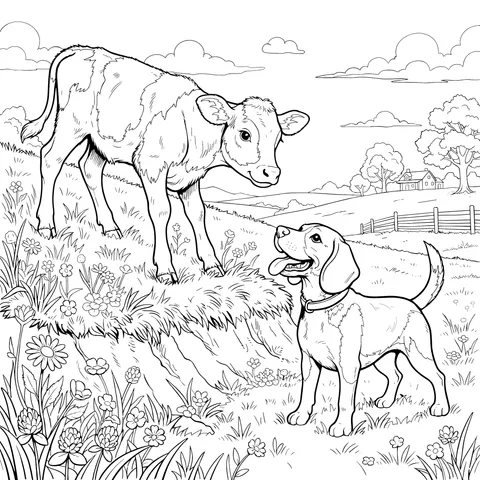 Cow and Dog in the Countryside