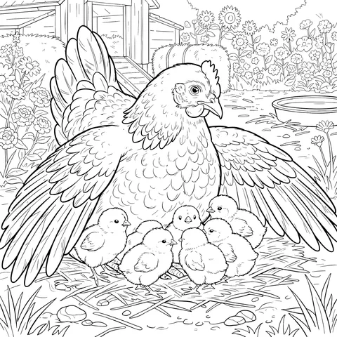 Hen Protecting Chicks
