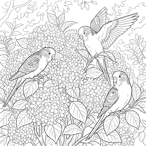 Parrots in the Flower - bed
