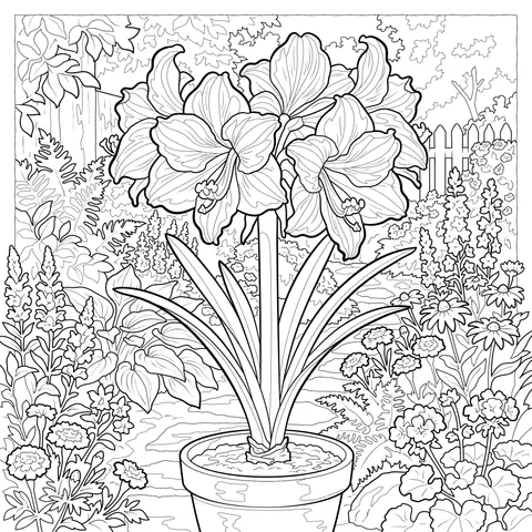 Potted Amaryllis and Colorful Garden