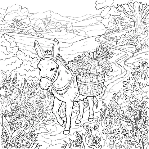Donkey Carrying Fruits and Vegetables