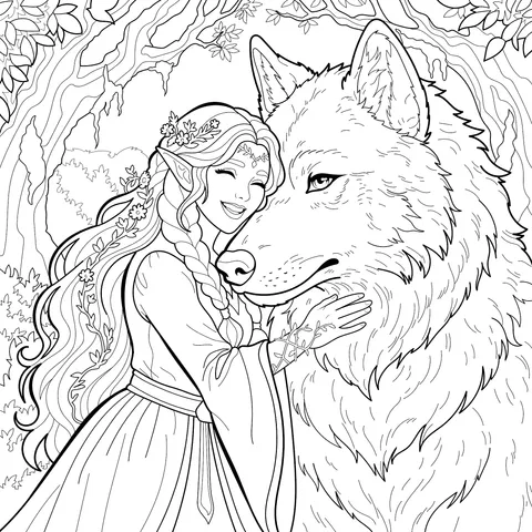 Elf Girl and Giant Wolf