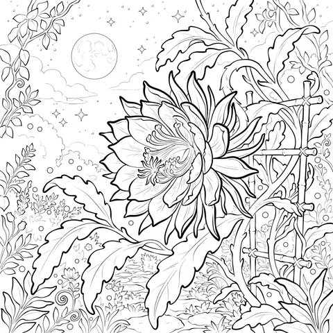 Epiphyllum in Moon - lit Night