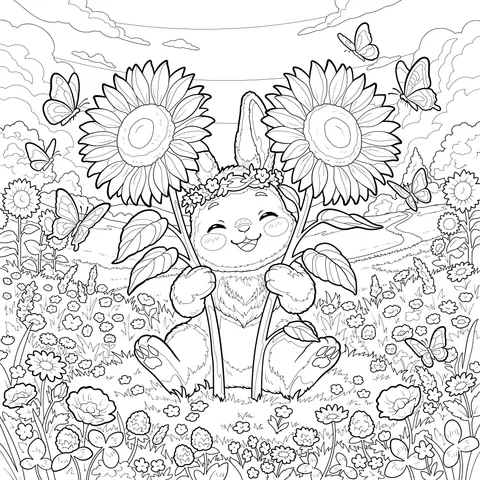 Bunny in the Sunflower Meadow