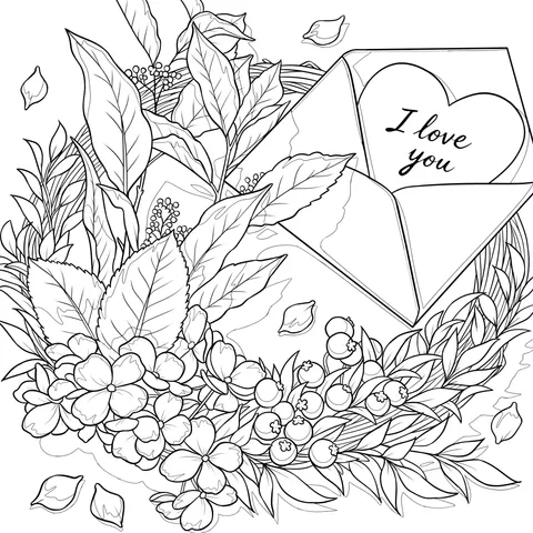 Romantic Wreath and Heart - shaped Envelope