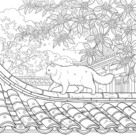White Cat Roaming on the Roof