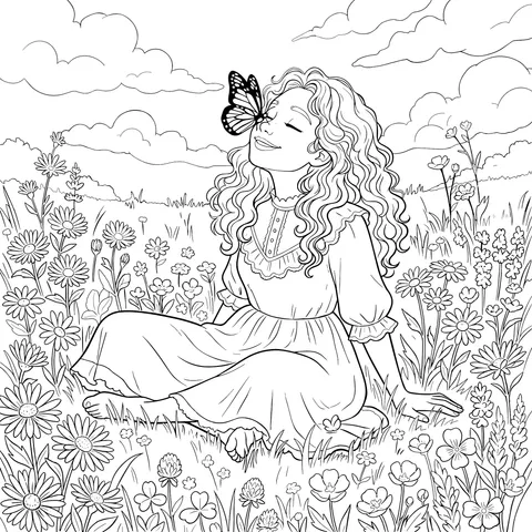A Beautiful Moment of a Girl and a Butterfly