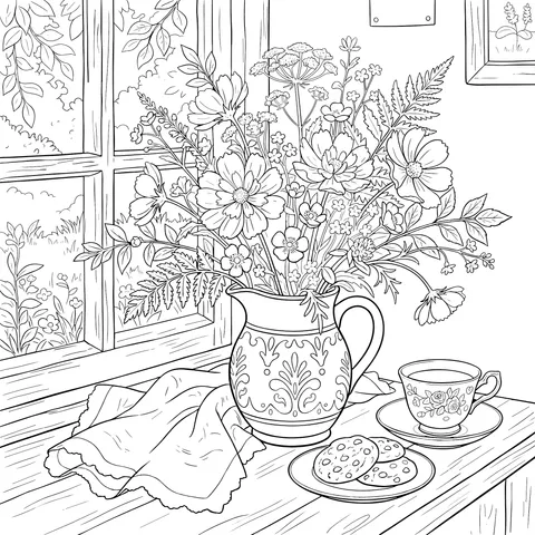 Flowers and Snacks by the Window