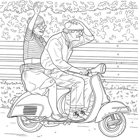Elderly couple riding a scooter
