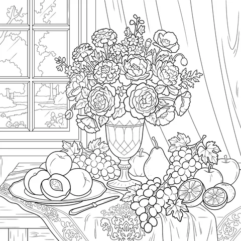 Flowers and Fruits by the Window