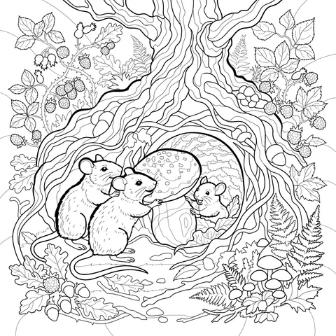 Mouse Family by the Tree Hollow