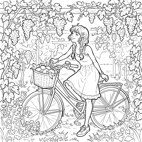 Girl Cycling under Grape Vines