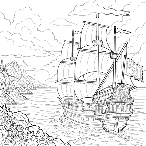Beautiful Sailing Ship on the Sea