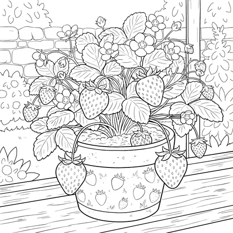 Potted Strawberry Plant on Windowsill