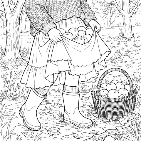 Girl Picking Apples in Autumn