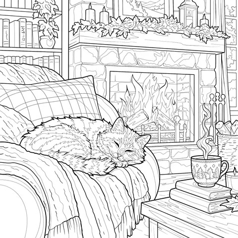 Kitten Napping by the Fireplace