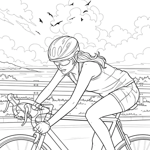 Girl Cycling on Coastal Road