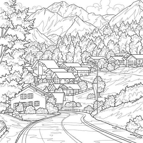 Autumn Mountain Village Scenery