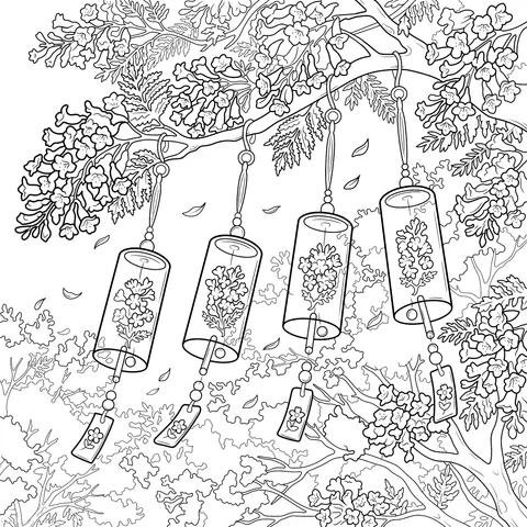 Wind - chimes under Wisteria Flowers
