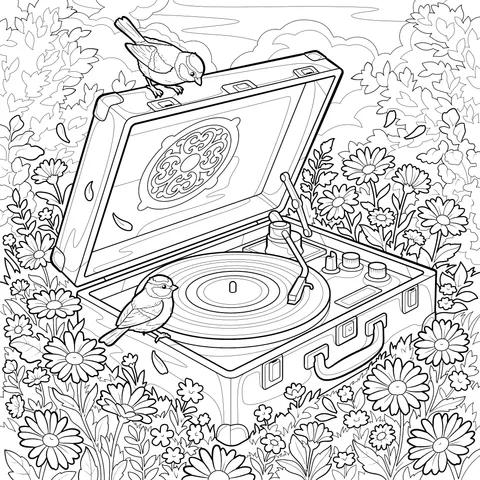 Vintage Record Player in the Flower Bed